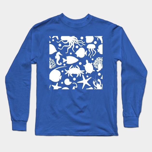 White Ocean Animal Pattern Long Sleeve T-Shirt by MillerDesigns